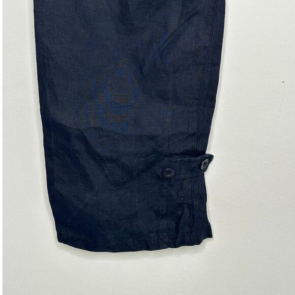 Reiss Navy Blue women's cargo 100% linen casual drawstring cropped pants size 28 - Picture 7 of 9